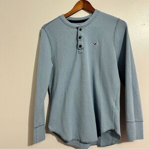 HOLLISTER ICON LONG SLEEVE HENLEY TEE SHIRT BLUE MENS SIZE S
